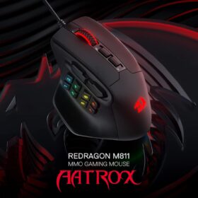 Redragon M811 Aatrox Wired Gaming Mouse with 15 Programmable Buttons, 6200 DPI, RGB Backlit, Ergonomic MMO Mouse for PC - 10 Side Macro Keys