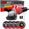 PROMAKER 9 Amp Angle Grinder - 4-1/2 Inch Paddle Switch Power Tool with 12000 RPM, Adjustable Guard, 36 Grit Flap Discs, Grinding Wheel & 2-Year Warranty