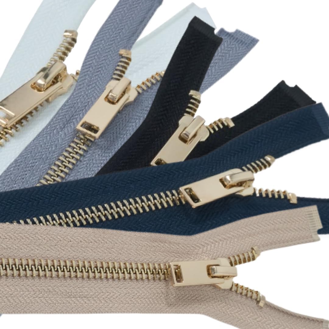 HKK Premium #5 Metal Separating Zippers - 28 Inch 5-Pack for Leather Jackets, Coats & Heavy Duty Sewing Projects (Copper Teeth, OEKO-TEX Certified)