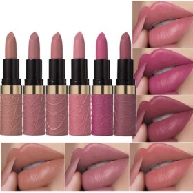 6-Piece Matte Lipstick Set - Nude Pink Brown Rose Red Purple Long-Wear Waterproof Moisturizing Lipsticks for Women Vegan Makeup Gift