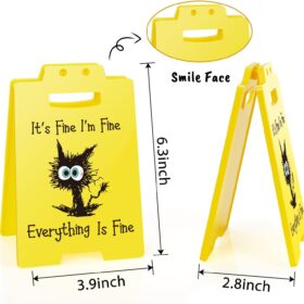 "It's Fine I'm Fine Everything Is Fine" Cat Meme Desk Sign - Funny Stress Relief Office Decor & Gag Gift for Coworkers
