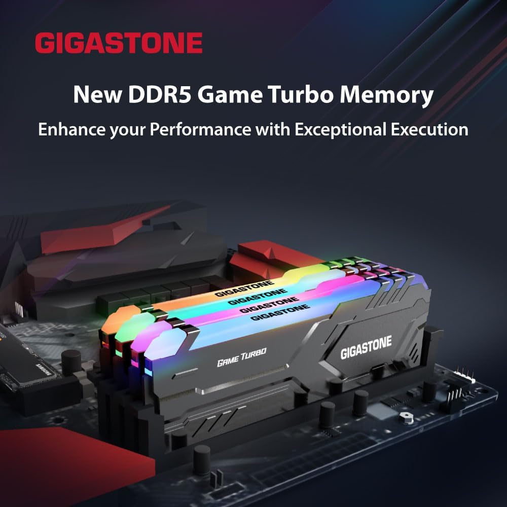 GIGASTONE Game Turbo 32GB DDR5 6400MHz RGB Gaming Memory Kit (2x16GB) - Intel XMP 3.0 AMD Expo Compatible Desktop RAM