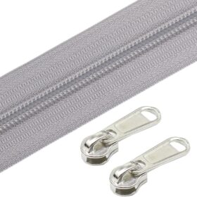 YaHoGa #5 Grey Nylon Coil Zippers - 10 Yards Bulk with 25 Sliders for DIY Sewing, Tailor, Crafts & Bags