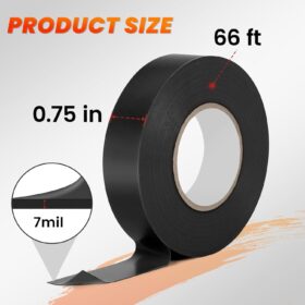 Black Electrical Tape - 3/4" x 65 ft High Temp Weatherproof Vinyl Insulating Tape - 5 Pack for Home, Auto & Electrical Repairs