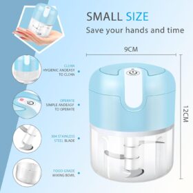 EASYSPEED Electric Garlic Chopper - 1Cup Mini USB Rechargeable Food Processor with 304 Stainless Steel Blades, Portable Wireless Kitchen Chopper for Onion, Garlic, Ginger, Meat & Baby Food