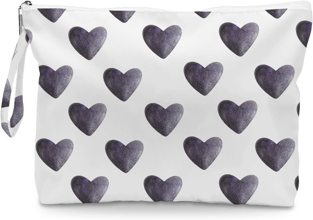 Fokongna Heart Print Waterproof Wet Bag - Large Travel Cosmetic Toiletry Pouch for Women, Girls & Moms (Black Boho Heart)