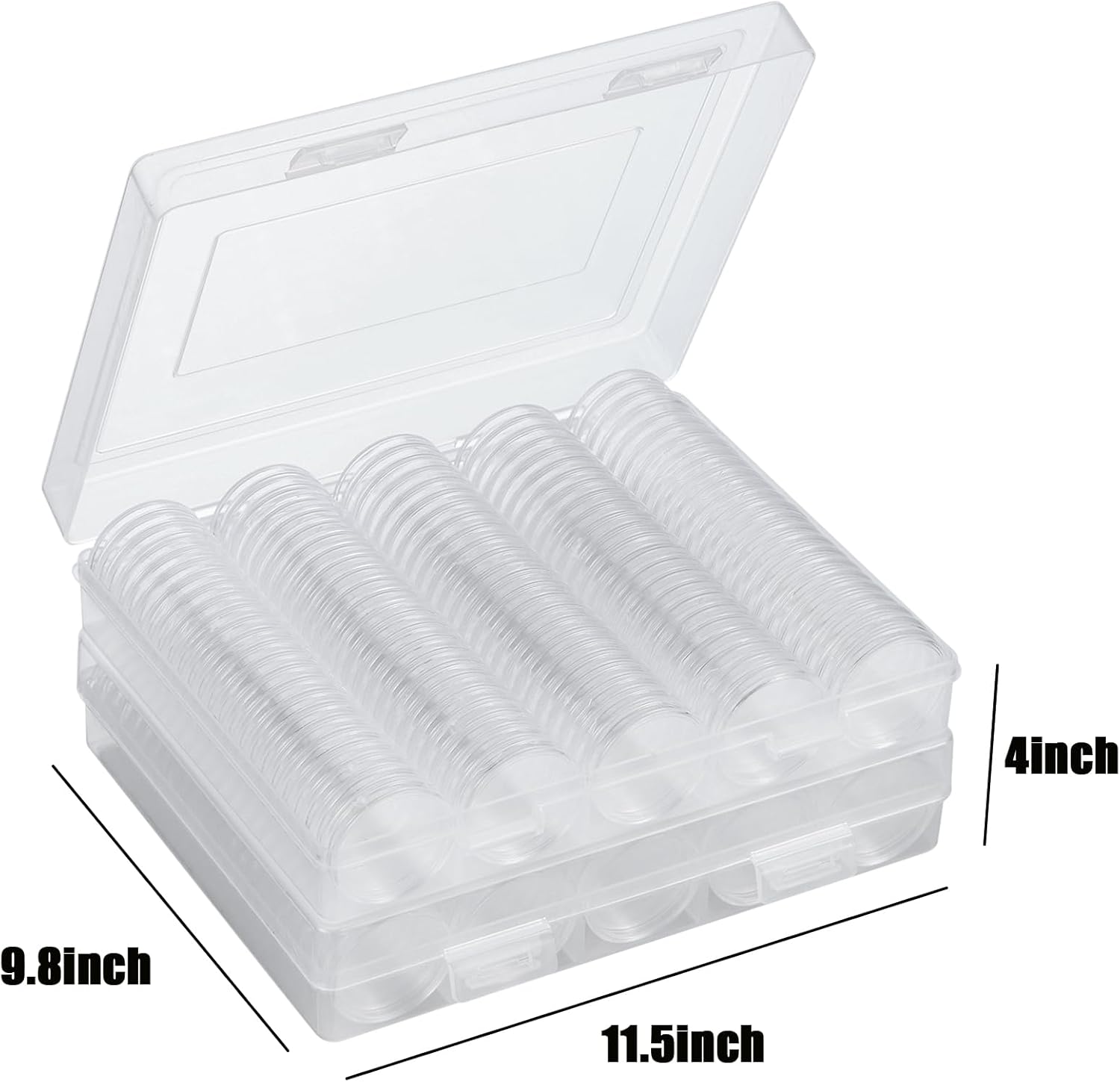 240-Piece Coin Capsule Holder Set - 5 Sizes Plastic Coin Cases with Gaskets for Dime, Cent, Nickel, Quarter & Dollar - Collectors Storage Box
