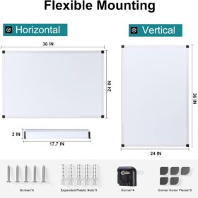 OLIXIS Magnetic Dry Erase Whiteboard - 36x24 Inch Wall-Mounted Board with Markers, Eraser & Magnetic Pins for Home, School & Office