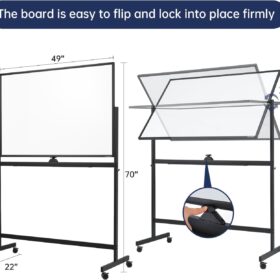 TSJ OFFICE 48x32" Height Adjustable Rolling Whiteboard - Magnetic Double-Sided Dry Erase Mobile Easel with Stand & Wheels, Includes Markers, Magnets & Eraser for Classroom, Office & Home