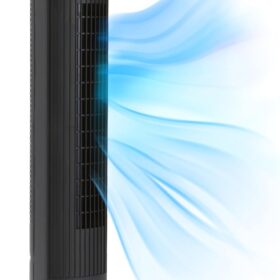 Amazon Basics 28" Oscillating Tower Fan - 3-Speed Powerful Airflow for Bedroom, Living Room & Office, 60-Degree Coverage, Compact Design, Black