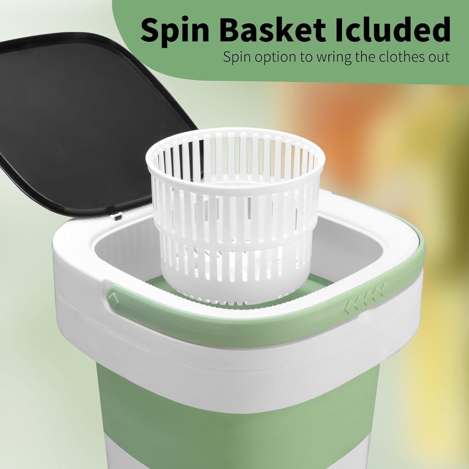 16L Foldable Portable Washing Machine - 3-Mode Compact Laundry Washer for Apartments, Hotels, Travel, Dorm - Lightweight Collapsible Design (Green)