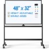 TSJ OFFICE 48x32" Height Adjustable Rolling Whiteboard - Magnetic Double-Sided Dry Erase Mobile Easel with Stand & Wheels, Includes Markers, Magnets & Eraser for Classroom, Office & Home