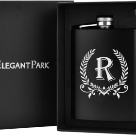 ELEGANTPARK Personalized Monogrammed Hip Flask - 8oz Engraved Stainless Steel Flask with Letter R & Funnel - Groomsmen Gift, Birthday Present for Him