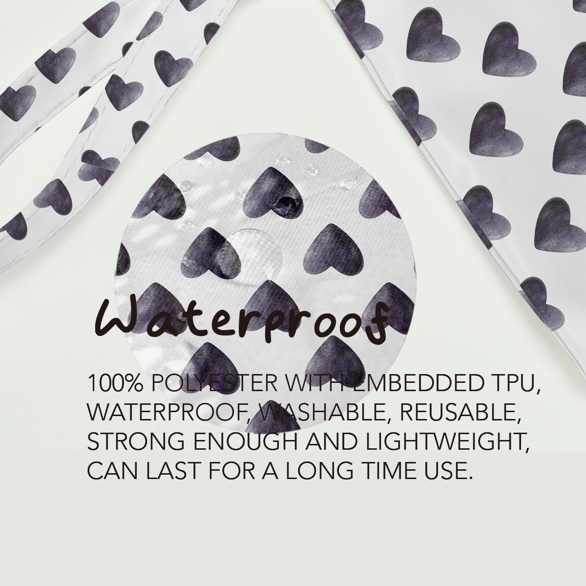 Fokongna Heart Print Waterproof Wet Bag - Large Travel Cosmetic Toiletry Pouch for Women, Girls & Moms (Black Boho Heart)