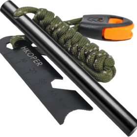 Premium Ferro Rod Fire Starter Kit - 4-Inch Flint Steel Survival Tool with Multi-Tool Scraper, Paracord & Whistle for Camping, Hiking & Emergency Preparedness