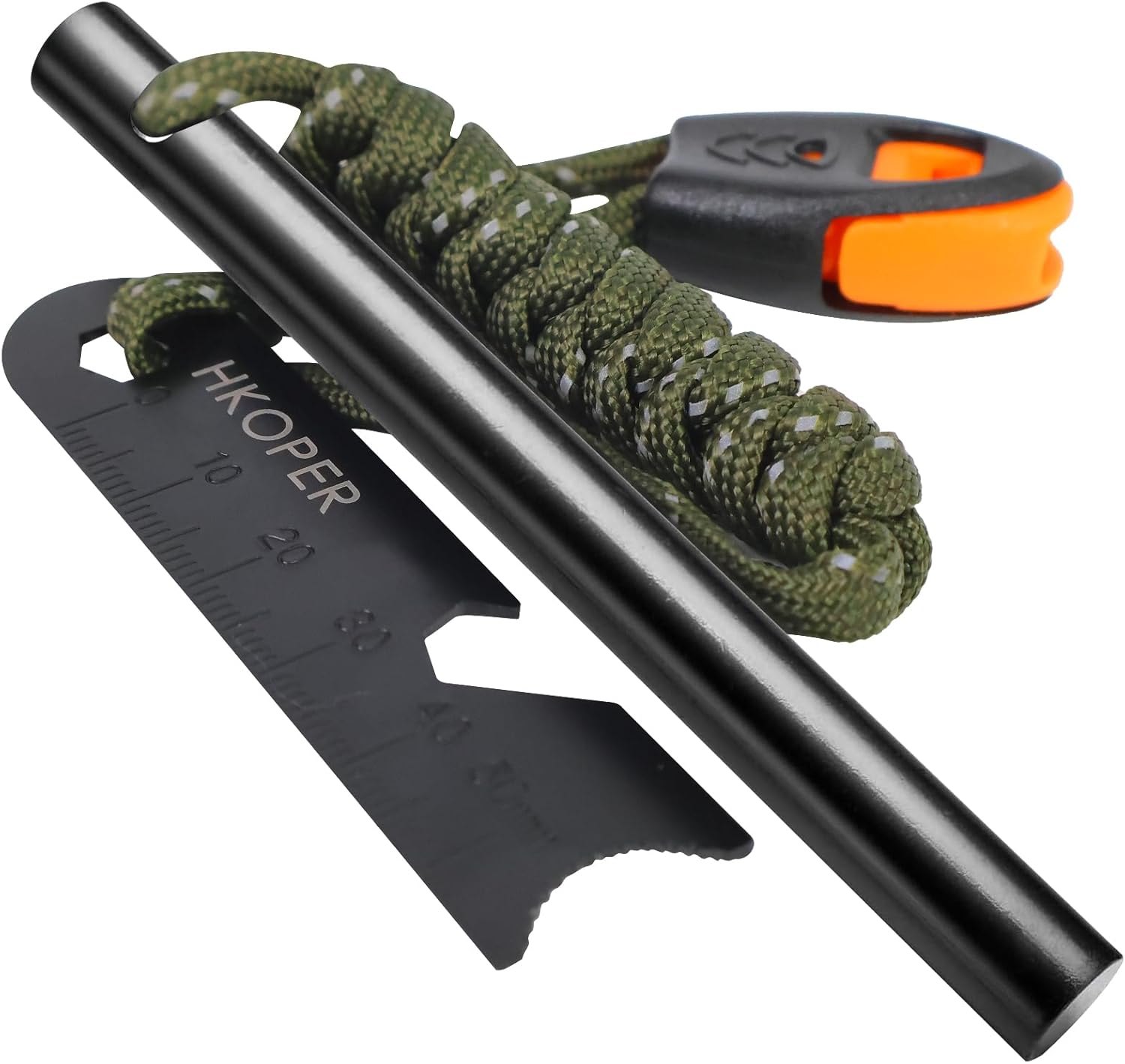 Premium Ferro Rod Fire Starter Kit - 4-Inch Flint Steel Survival Tool with Multi-Tool Scraper, Paracord & Whistle for Camping, Hiking & Emergency Preparedness