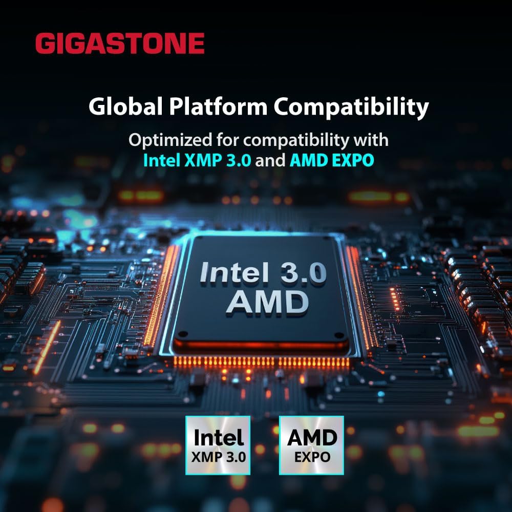 GIGASTONE Game Turbo 32GB DDR5 6400MHz RGB Gaming Memory Kit (2x16GB) - Intel XMP 3.0 AMD Expo Compatible Desktop RAM