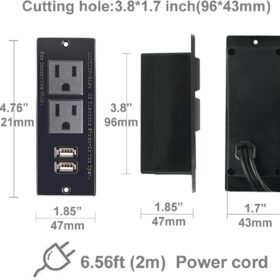 Space-Saver Desktop Power Strip - 2 AC Outlets & 2 USB Ports (2.1A) for Desk, Table, Sofa & Cabinet Mounting