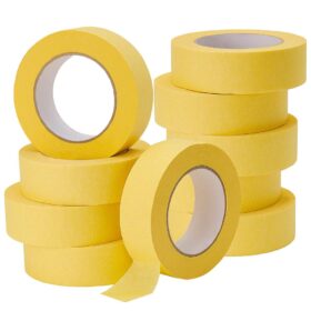 Lichamp 10-Pack Automotive Refinish Masking Tape - 1.4" x 60 Yards (600 Total Yards), Yellow Crepe Paper Painters Tape for Car Body Work, Heat Resistant Up to 250°F