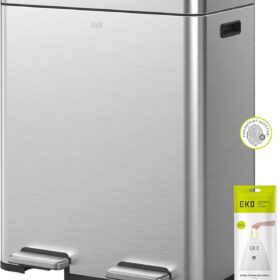 EKO Edison Dual Compartment Kitchen Trash Can - 16 Gallon Stainless Steel Recycling Bin with Dual Removable Liners, Independent Pedals & Soft-Close Lids, Fingerprint-Resistant