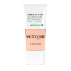 Neutrogena Clear Coverage Flawless Matte CC Cream - Full Coverage Color Correcting Cream with Niacinamide B3, Oil Free, Hypoallergenic, Light Shell Shade, 1 oz