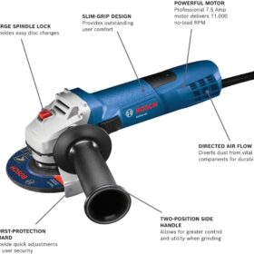 Bosch GWS8-45 4-1/2 Inch Angle Grinder - 7.5 Amp Corded Power Tool with 11,000 RPM