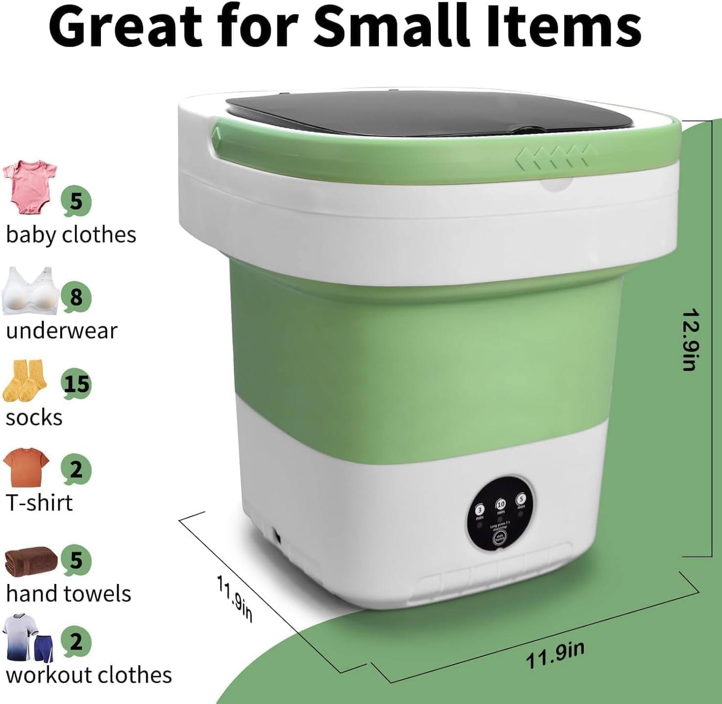16L Foldable Portable Washing Machine - 3-Mode Compact Laundry Washer for Apartments, Hotels, Travel, Dorm - Lightweight Collapsible Design (Green)