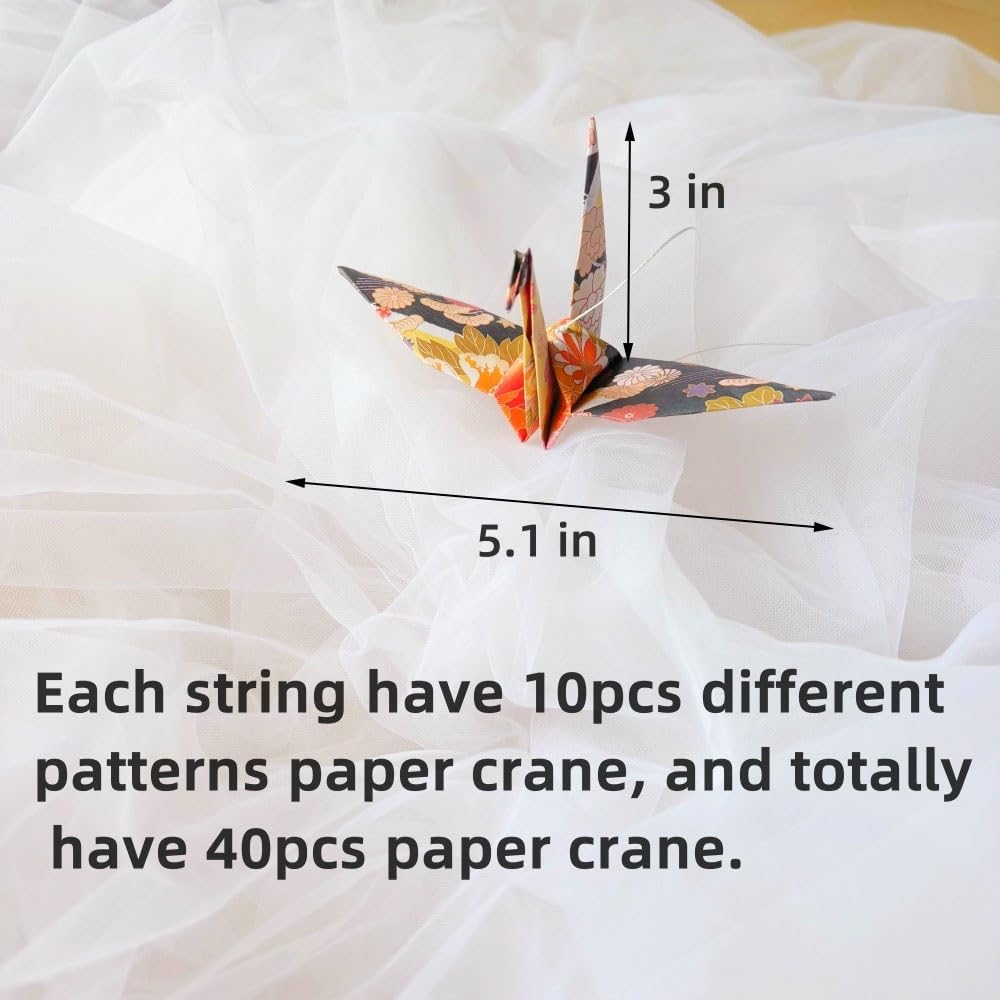 Japanese Washi Paper Crane Hanging Garland - 5.3ft 4-Strings Handmade Origami Birds for Wedding Baby Shower Birthday Party Decorations