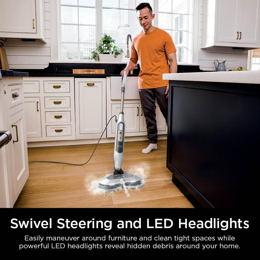 Shark S8201 Steam & Scrub Hard Floor Steam Mop with Steam Blaster Technology, 3 Steam Modes, LED Headlights - Rotator White