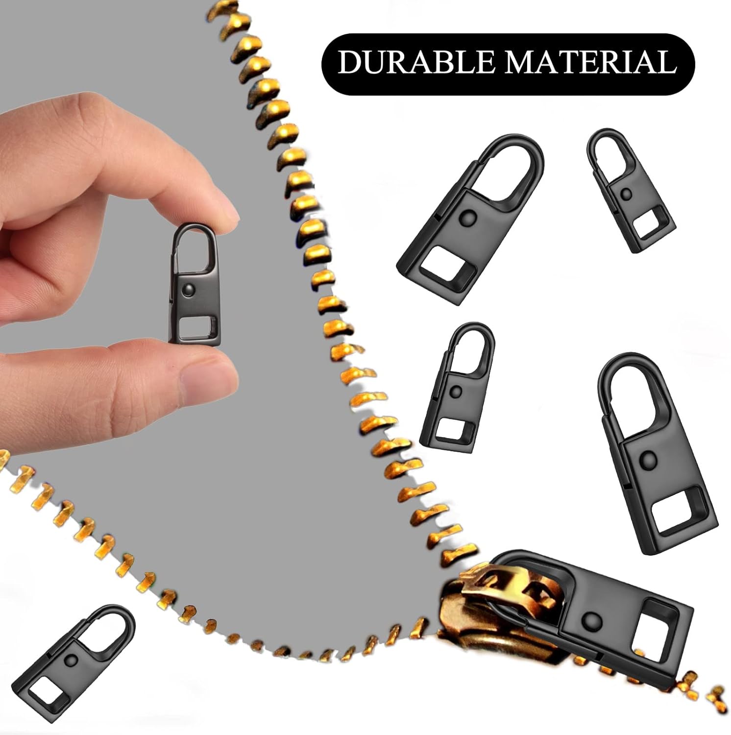 8-Piece Premium Metal Zipper Pull Replacement Kit - Universal Zipper Repair Slider for Luggage, Backpack, Jacket & Coat (Black)