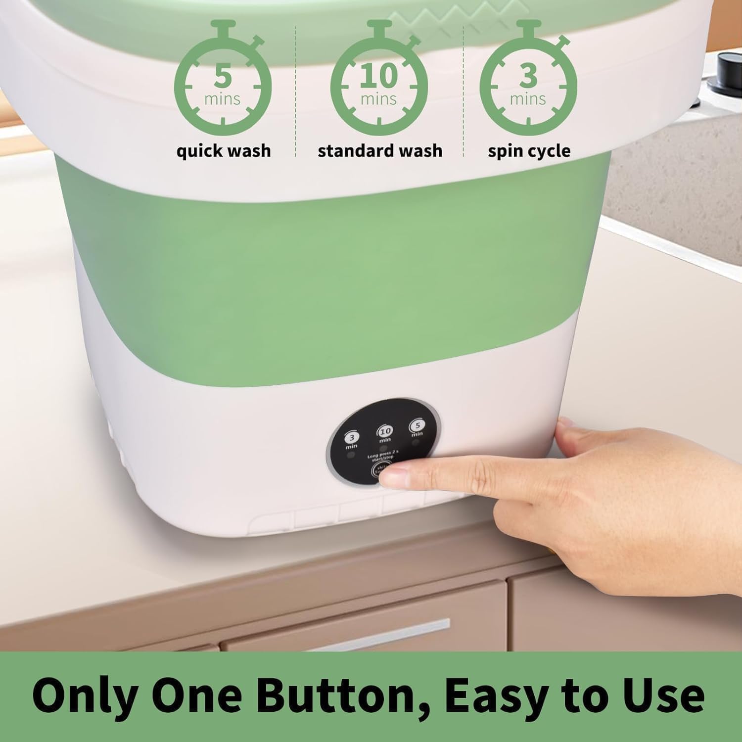 16L Foldable Portable Washing Machine - 3-Mode Compact Laundry Washer for Apartments, Hotels, Travel, Dorm - Lightweight Collapsible Design (Green)