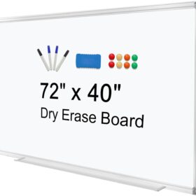 H-Qprobd Premium 72x40 Inch Wall-Mounted Dry Erase Whiteboard - Aluminum Frame Magnetic Presentation Board with Pen Tray, markers & accessories for Office School Home