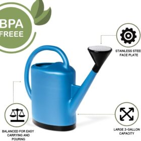 French-Made 3 Gallon Watering Can with Removable Stainless Steel Rose Sprinkler - Heavy Duty Indoor Outdoor Garden Plant Water Container