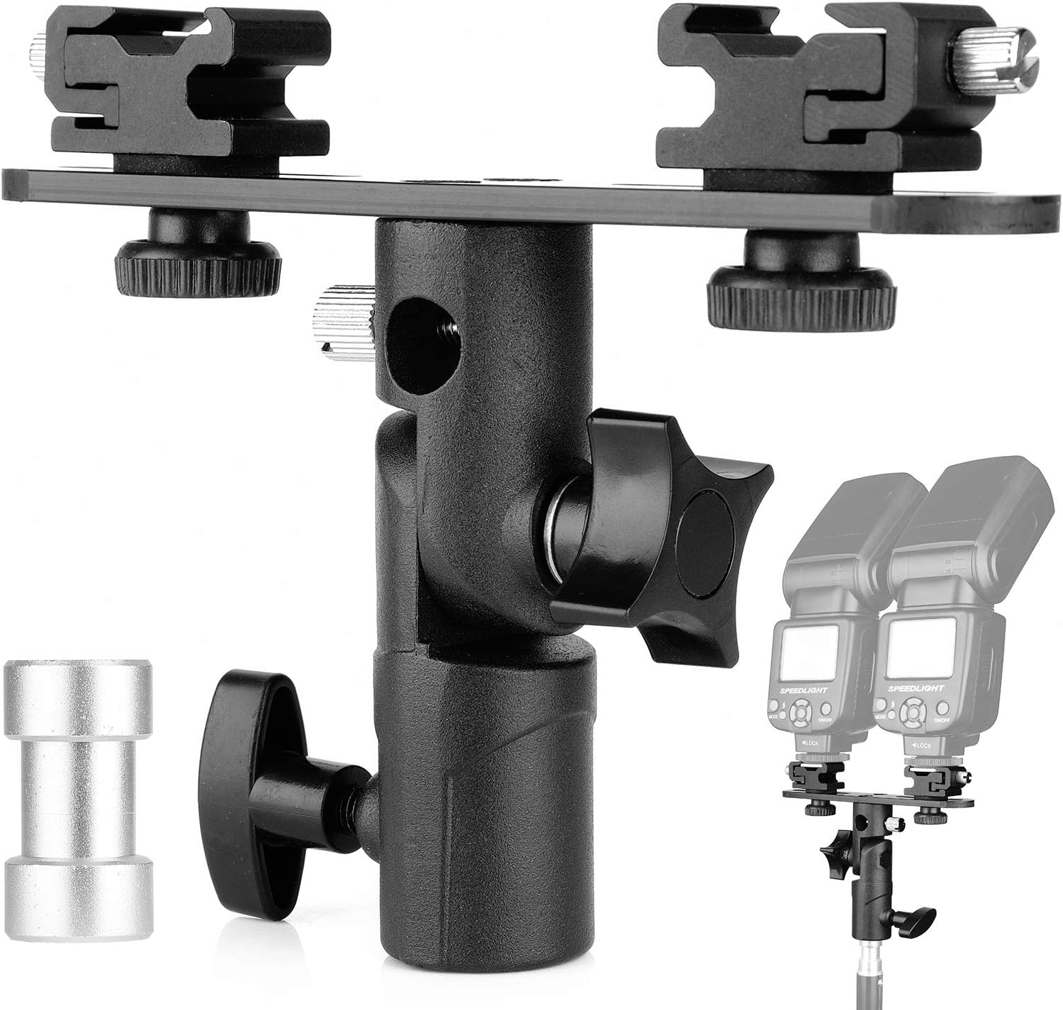 ChromLives Dual Flash Bracket - Professional Studio Umbrella Holder with Dual Cold Shoe Mount for DSLR Camera (Canon, Nikon, Yongnuo)