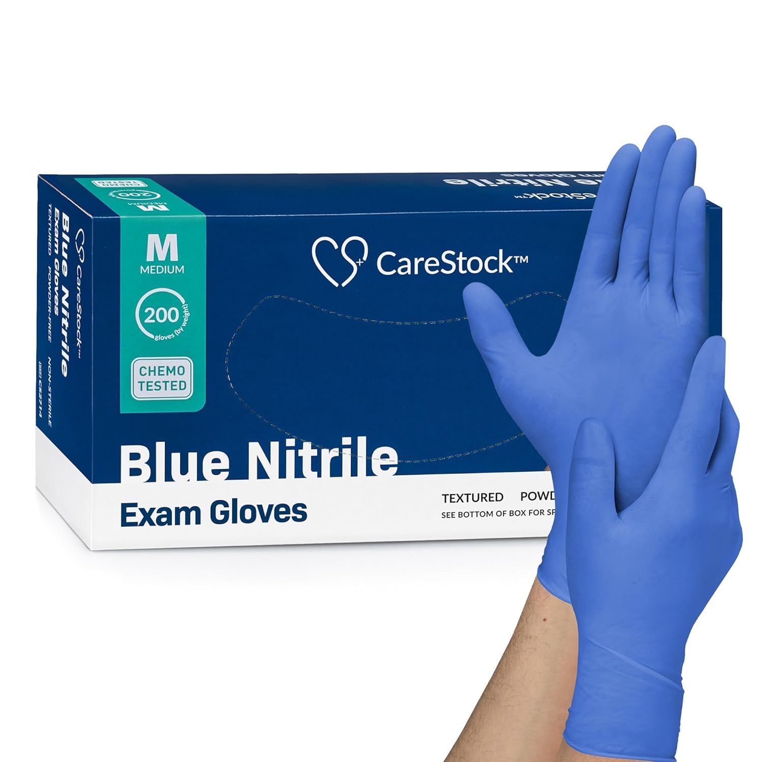 CareStock Blue Nitrile Exam Gloves - 200 Count, Powder-Free, Latex-Free, Food Safe, Medical Grade, Chemo-Tested, Medium