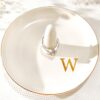Personalized Ceramic Ring Dish - Elegant Gold Trim Monogram Jewelry Tray for Engagement Wedding Birthday Gifts, White 4.7" x 2.4"