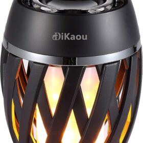 DIKAOU 96-LED Flame Table Lamp with Bluetooth Speaker, Rechargeable Waterproof Outdoor Lantern with Flickering Warm Light for Patio Garden Porch Decor - Perfect Gift