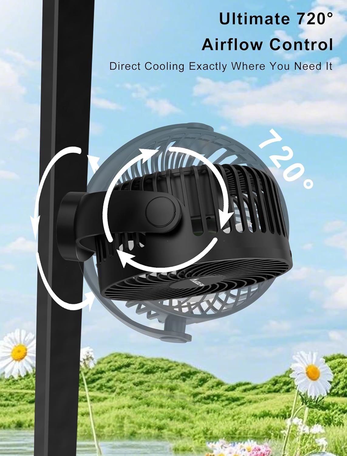 2-Pack Magnetic Golf Cart Fan - 12000mAh Rechargeable Portable Fan with Magnetic Base, 360° Rotation & LED Light for EZGO Club Car Yamaha, Cruise Ships - Includes Carrying Case