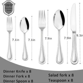 HaWare 40-Piece Stainless Steel Flatware Set for 8, Mirror Polished Cutlery with Pearled Edge Handles, Dishwasher Safe Table Utensils