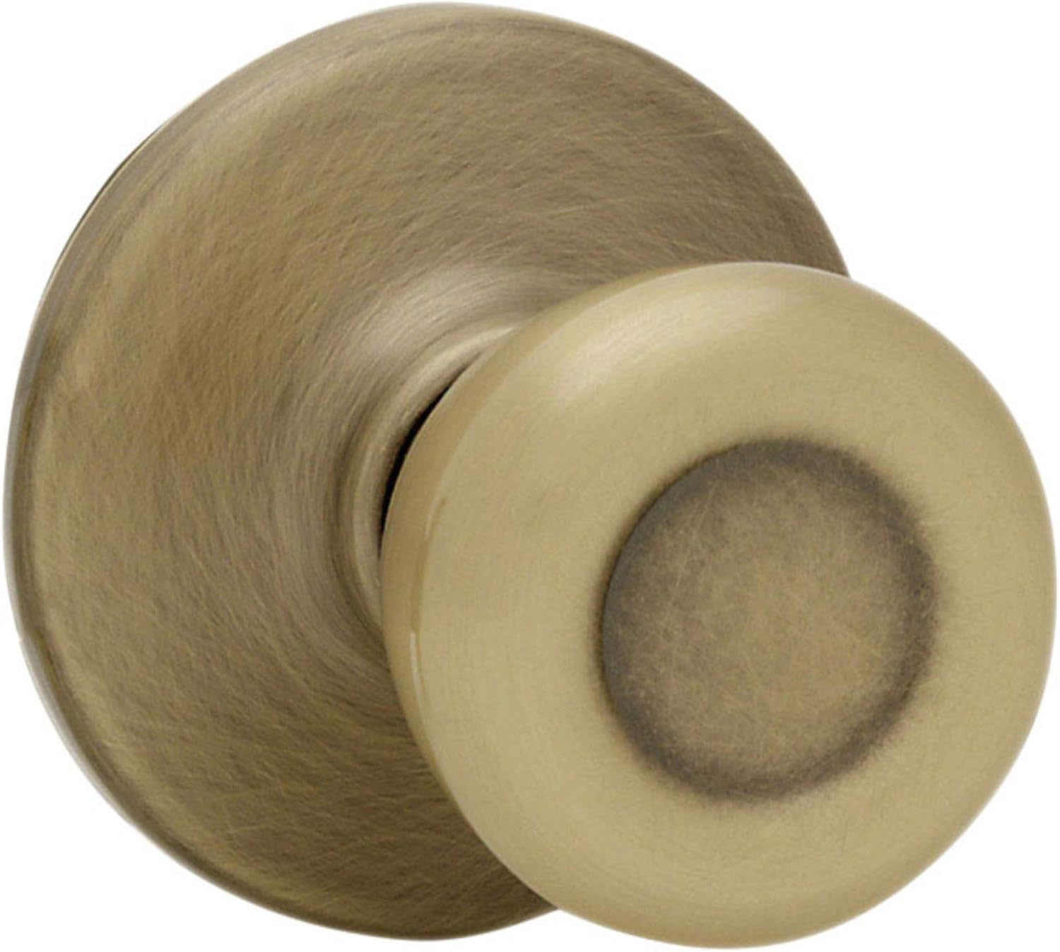 Kwikset Tylo Antique Brass Interior Passage Door Knob - Non-Locking Closet & Hallway Door Handle with Microban Antimicrobial Protection