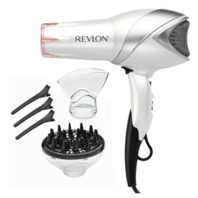 REVLON Infrared Hair Dryer with Diffuser & Concentrator - 1875W Professional Ionic Ceramic Blow Dryer for Frizz Control & Shine, Salon-Quality Styling Tools (White)