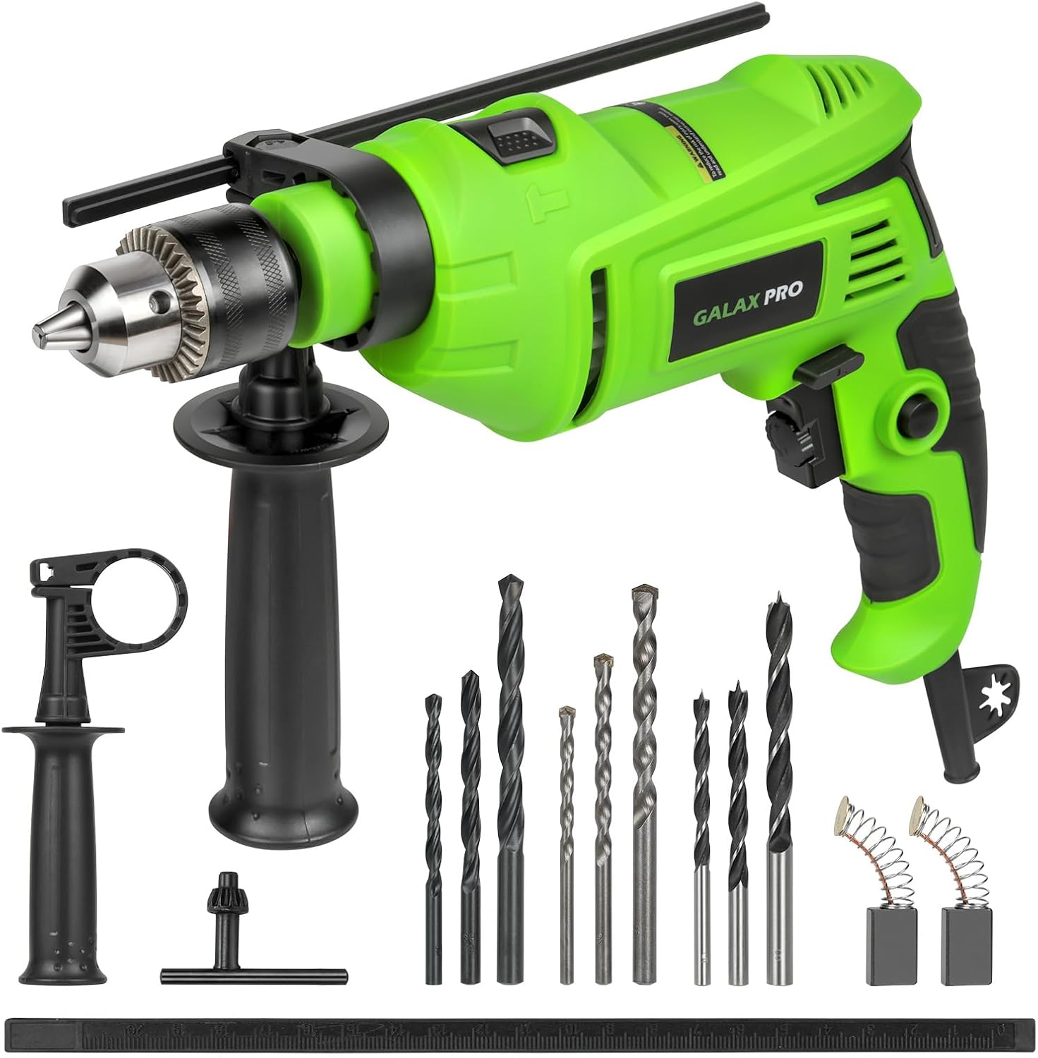 GALAX PRO 7A 850W 2-in-1 Hammer Drill - Variable Speed 0-3000 RPM, 13mm Metal Chuck, 360° Auxiliary Handle, 13 Pc Bit Set for Concrete, Metal & Wood
