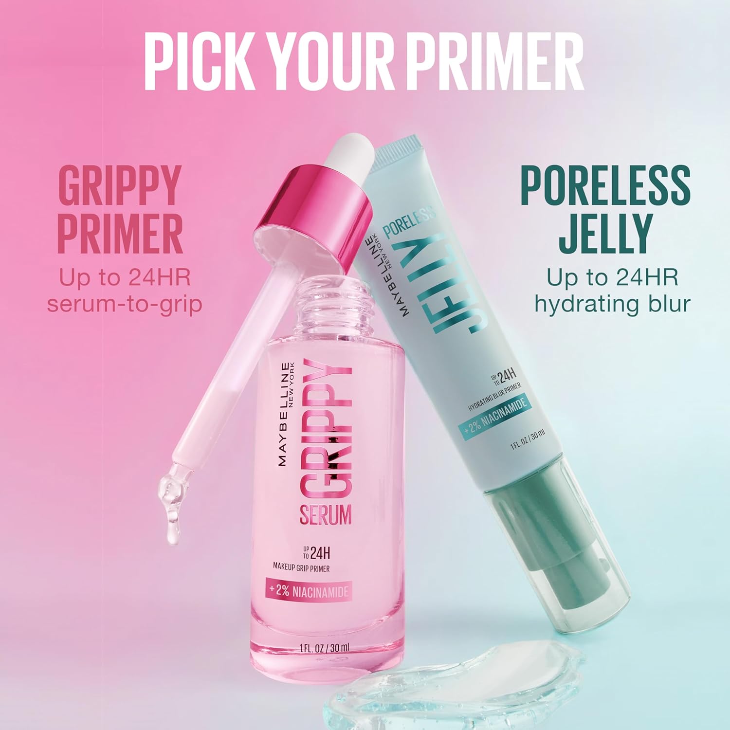 Maybelline Poreless Jelly Primer - 24HR Hydrating Blur Primer with 2% Niacinamide, Clear, Weightless Pore-Minimizing Makeup Base for All Skin Types
