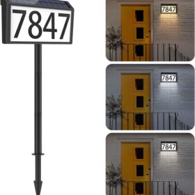 MAXvolador Solar Address Sign – Illuminated LED House Number Plaque with 3 Lighting Modes, Waterproof Outdoor Yard Sign & Wall Mount