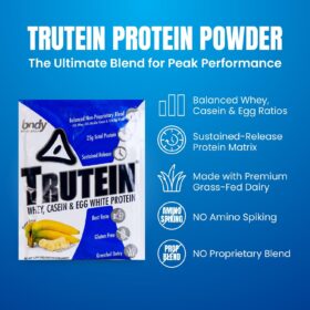 Body Nutrition Trutein High Protein Powder - 25g Protein Blend (45% Whey, 45% Casein, 10% Egg White), Gluten-Free, Low Sodium, Banana Cream, 34g Sample Size
