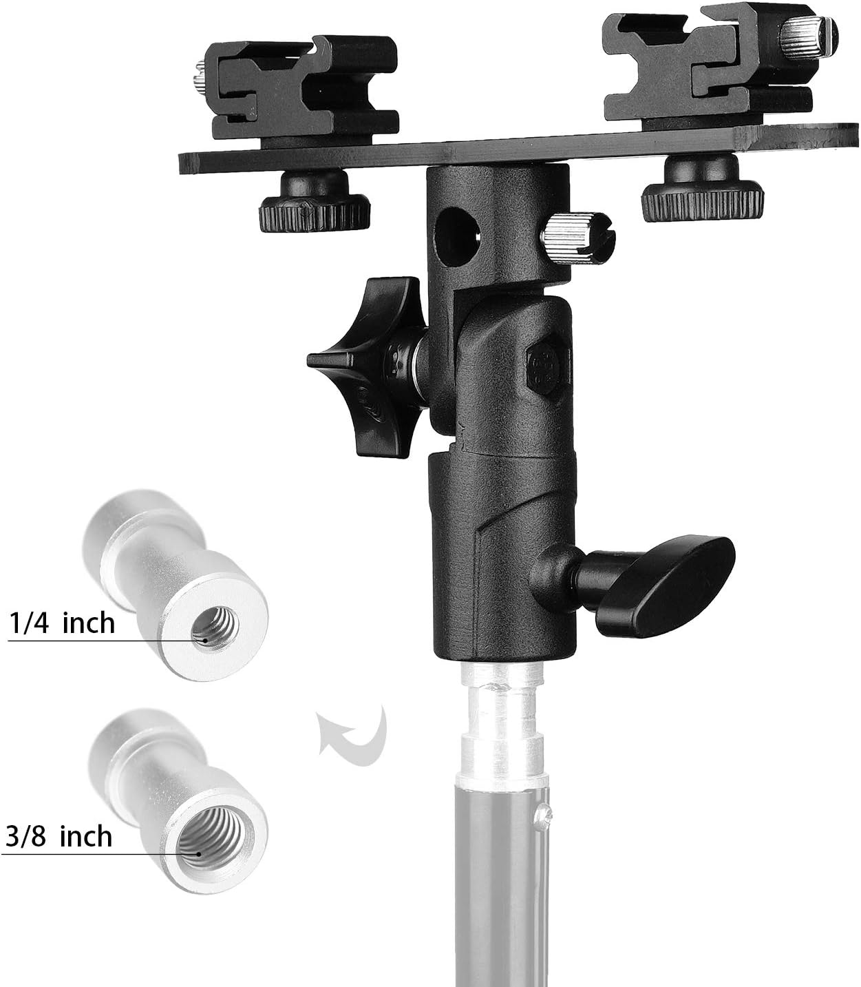 ChromLives Dual Flash Bracket - Professional Studio Umbrella Holder with Dual Cold Shoe Mount for DSLR Camera (Canon, Nikon, Yongnuo)