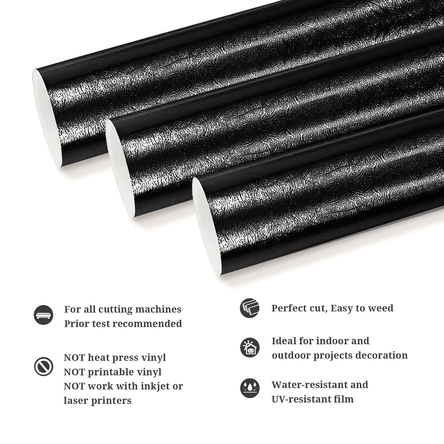 TECKWRAP Premium Metallic Chrome Vinyl Roll - 1ft x 5ft Black Permanent Self-Adhesive Vinyl for Cricut, Silhouette & DIY Craft Projects