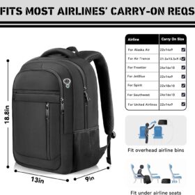 Extra Large 17.3 Inch Travel Backpack for Laptops - Water Resistant Carry-On Bag with Anti-Theft Pocket & Trolley Sleeve - Flight Approved Business Daypack for Men & Women (Black)