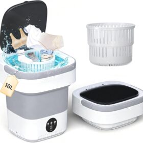 Foldable Portable Washing Machine - 16L Mini Compact Washer with Blue Light Technology, 3 Cleaning Modes, Ideal for Baby Clothes, Delicates, Travel & Small Apartments (Gray)