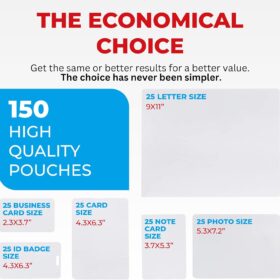 150-Pack Thermal Laminating Pouches - 5MIL Thick, Multi-Size Letter Photo ID Card Business Card Laminating Sheets, Crystal Clear Finish for Home Office